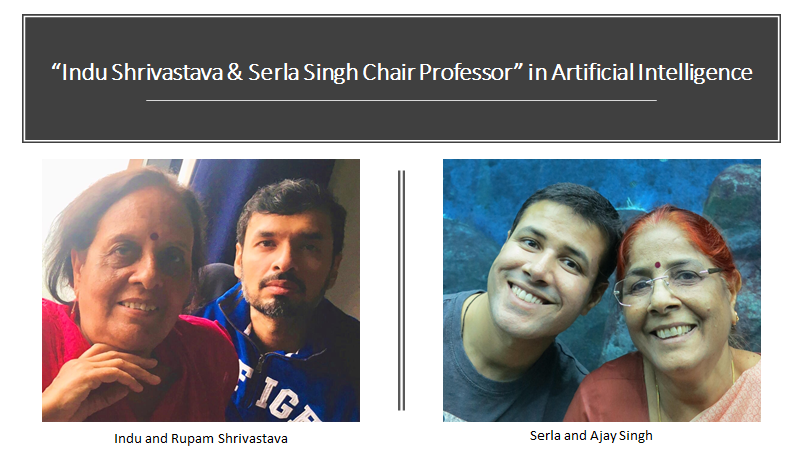 IIT Delhi alumni Mr Rupam Shrivastava and Mr Ajay Singh from the B.Tech class of 2003 have endowed the “Indu Shrivastava & Serla Singh Chair Professor” in Artificial